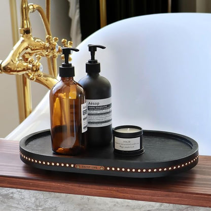 Decor Decorative Round Tray 11.81in for Home Decor for Coffee Table Farmhouse Kitchen Table Living Room Bathroom Centerpiece Tray Decor Oval Black