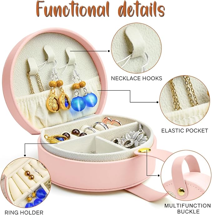Personalized Leather Travel Jewelry Box with Name and Birth Flower for Women Gifts Custom Small Travel Jewelry Organizer Case Bridesmaid Proposal Gifts, Personalized Gifts for Women (Birth Flower)