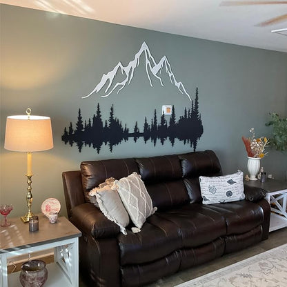 Wita Home Mountain and Forest Metal Wall Art, Wall Mounted Home Decor, Pine Trees and Mountain Wall Art for Living Room, Bedroom or Office, Large Outdoor Wall Decor, Nature Christmas Decor (White, 80x53 inches)