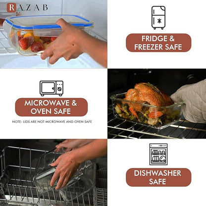 Razab 1860ml / 63 Oz (Pack of 02) Large Glass Food Storage Containers with Airtight Lids, Ideal for Baking, Storing Food, Vegetables & Fruits, BPA Free & Leakproof - Microwave, Oven Safe