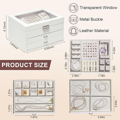 Yoobao Jewelry Boxes for Women with Transparent Lid, 3 Layers Jewelry Organizers and Storage for Necklaces Earrings Bracelets Rings, Ideal Present for Christmas Thanksgiving Birthday Mother's Day
