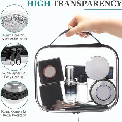 Sanwuta 4 Pcs Clear Hard Zipper Case with Handle Office Storage Cases Hard Plastic Pouches Transparent Bins for Crafts, Snacks, Cosmetics, Puzzles(9.8 x 7.9 x 2 Inches,Black)