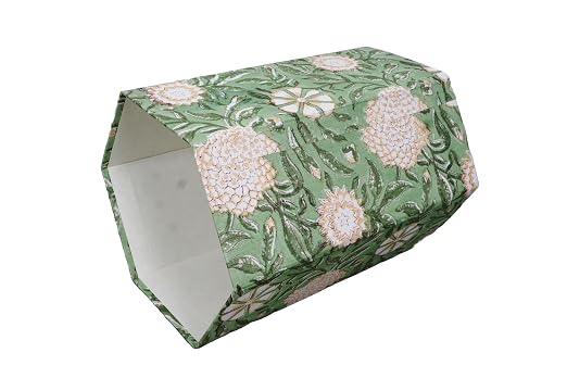 Generic 3.3 Gallon Cotton Hand Block Printed Paper Waste Basket |Small Decorative Trash Can for Housewarming Gifts in Living Room, Bedroom, Bathroom | Eco-Friendly, Plastic-Free (1, GREEN GE.)