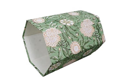 Generic 3.3 Gallon Cotton Hand Block Printed Paper Waste Basket |Small Decorative Trash Can for Housewarming Gifts in Living Room, Bedroom, Bathroom | Eco-Friendly, Plastic-Free (1, GREEN GE.)