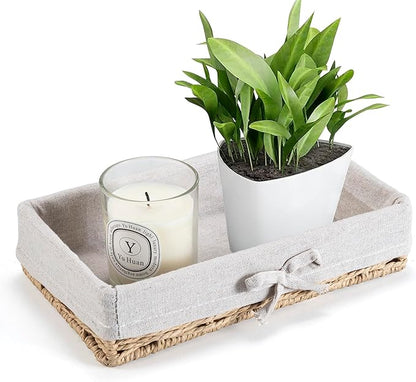 Bathroom Tray Wicker Toilet Paper Basket Toilet Tank Trays for Countertop Storage Behind Bathroom Tray Organizer Toilet Tank Top Basket Suitable for Any Home Décor Style (9.8x5.9x2.36 In, Beige)