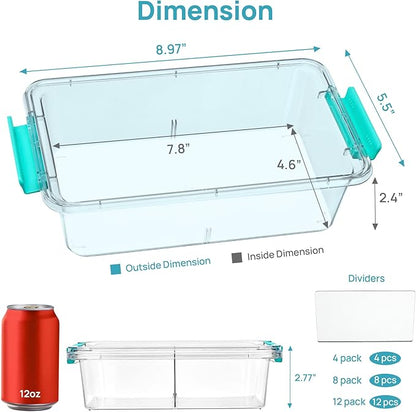 Vtopmart 12 Pack Clear Pencil Box, Plastic Pencil Holder with Removable Divider for Pen Organizer, Stackable Containers with Lid for Pen, Art Craft, Sticker, Scrapbook & Office Supplies