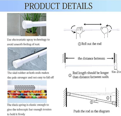 AIZESI Spring Tension Rods Adjustable Tension Curtain Rod Small Tension Rod No Drilling Expandable Spring Loaded Curtain Tension Rod（White,18" to 28"-4Pcs)