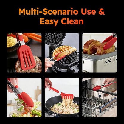 HST 3 Pack Kitchen Tongs, Non Stick Stainless Steel 9 Inch Tongs With Silicone Tip for Cooking BBQ Baking(Red)