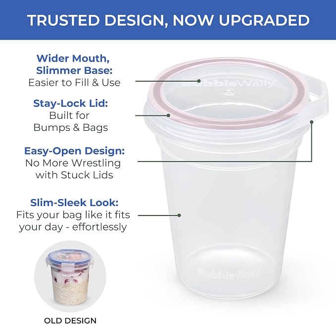 BubbleWally JoyPlus Overnight Oats Containers with Lids Plastic (Beige) - Meal Prep Containers Reusable for Food Storage – 16oz Jars for Breakfast, Snacks, and Lunch