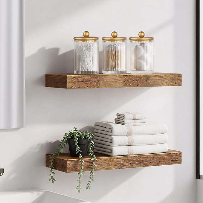 SheeChung 2-Pack Gold Ribbed Glass Qtip Holder - Apothecary Jars Bathroom Organizer with Metal Lids - Countertop Vanity Canister Set for Cotton Swabs, Rounds, Floss Picks-Modern Luxury Decor