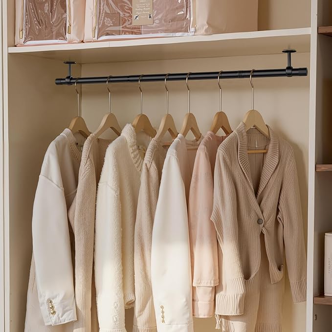 Closet Rod, Closet Rods for Hanging Clothes, 17 to 52 inch Adjustable Ceiling/Wall mounted Closet Hanging Rod, Heavy Duty Clothes Rod Clothing Bar, Closet Poles for Hanging Clothes for Wardrobe