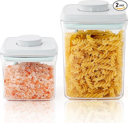 Airtight Food Storage Containers with Lids, BPA Free Cereal Container for Kitchen Pantry Organization, Stackable Clear Plastic Canisters for Flour Sugar Baking Supplies (0.5Qt + 1.5Qt)