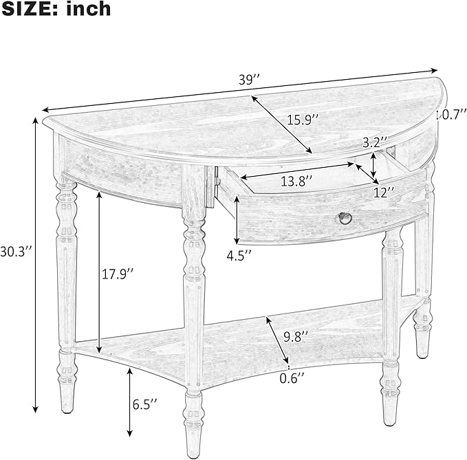 Amposei Small Curved Console Table 39-Inch Retro Farmhouse Wood Entry Sofa Table with Drawer & Storage Shelf for Living Room Hallway Entryway Furniture, Espresso