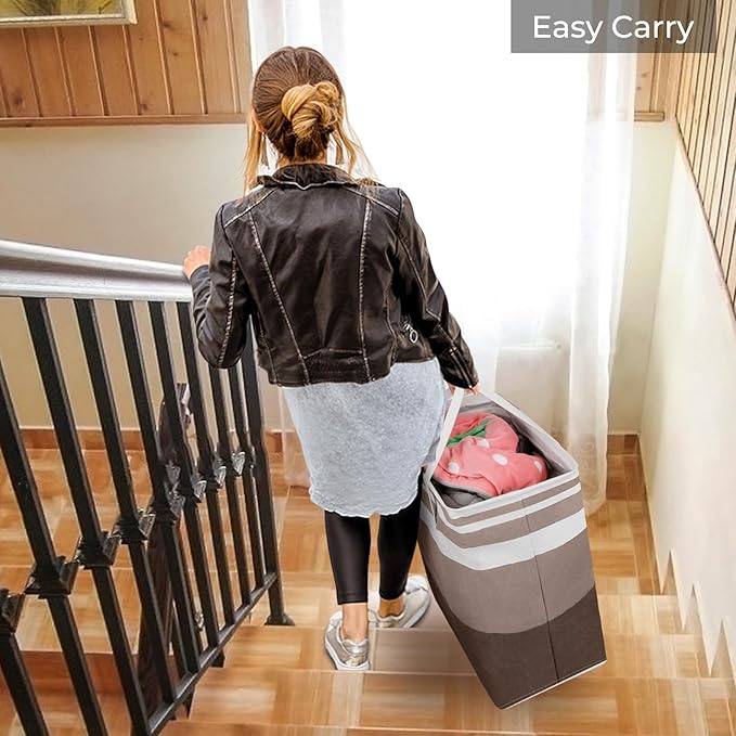 HomeHacks 2-Pack Large Laundry Basket, Waterproof, Freestanding Laundry Hamper, Collapsible Tall Clothes Hamper with Extended Handles for Clothes Toys in the Dorm and Family (Brown, 88L)