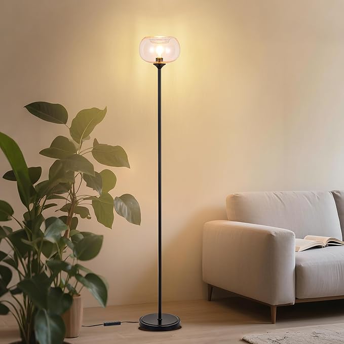 MAYNA Living Room Floor Lamp, Modern Vertical Lamp with Clear Bubble Shade, 67" Tall, Suitable for Bedroom, Study, Office (Includes 2700K Bulb) (Black and Clear)