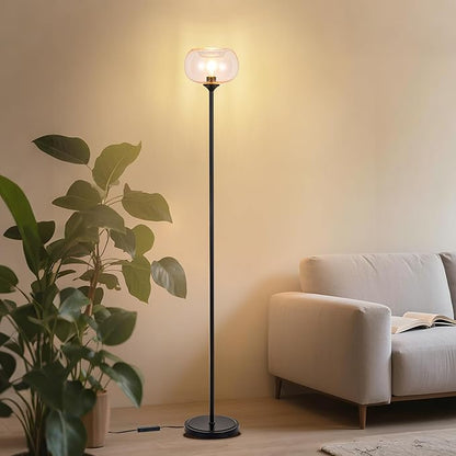 MAYNA Living Room Floor Lamp, Modern Vertical Lamp with Clear Bubble Shade, 67" Tall, Suitable for Bedroom, Study, Office (Includes 2700K Bulb) (Black and Clear)