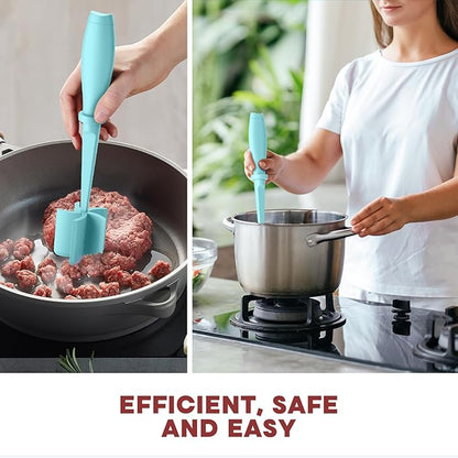 2 Pcs Meat Chopper, Upgrade Hamburger Grinder, Premium Heat Resistant Meat Masher for Ground Beef, Nylon Smasher Tool, Non Stick Mix Chopper, Hamburger Smasher Safe-Aqua