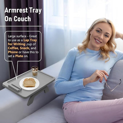 SINWANT Couch Armrest Table,Bamboo Couch Arm Tray with 360° Rotating Phone Holder,Anti Slip Foldable Sofa Arm Tray for Eating Drinking Snacks Remote on Armrest 15.35"x9.85"