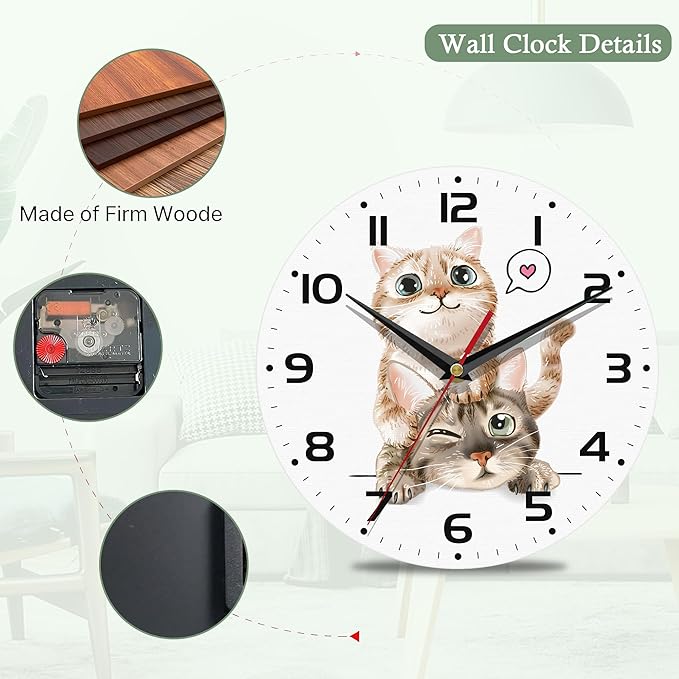 Wall Clock for Bathroom,Funny Cats Wall Clocks Silent Non-Ticking Battery Operated Clock 10 Inch,Wall Clocks Decorative for Living Room,Kitchen,Office