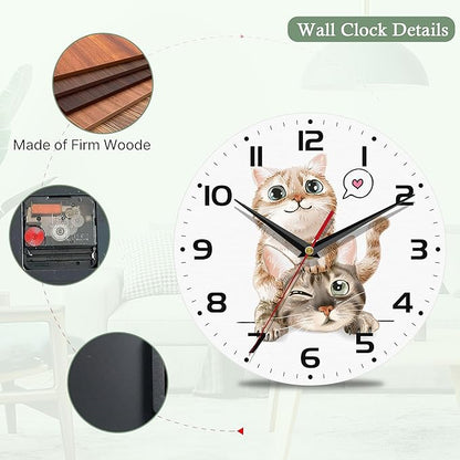 Wall Clock for Bathroom,Funny Cats Wall Clocks Silent Non-Ticking Battery Operated Clock 10 Inch,Wall Clocks Decorative for Living Room,Kitchen,Office