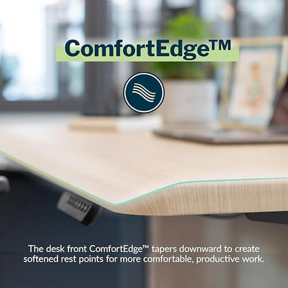 Vari ComfortEdge 48x30 Inch Adjustable Electric Standing Desk – Sit Stand VariDesk with Memory Presets, Sloped Edge, 220 LB Capacity + Tool-Free Assembly (Light Wood Top/Black Legs)