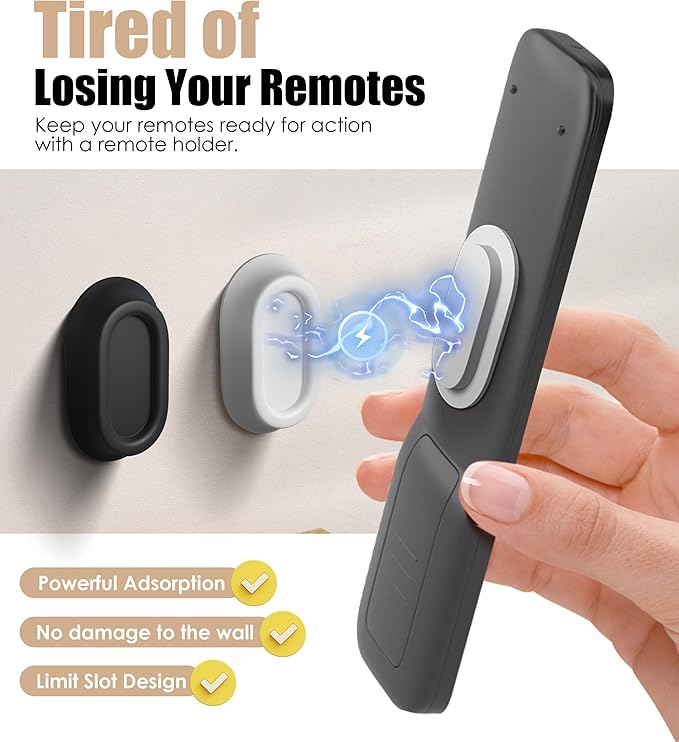 4 Pack Magnetic Remote Control Holder Wall Mount, Upgraded No Drill Self-Adhesive Organizer TV Remote Holder for Bed, Fan, RV Accessories (Black & White)