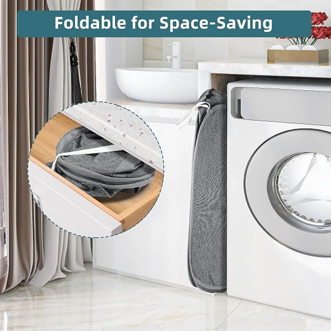 2 Pcs Collapsible Laundry Baskets, Tear Proof Pop Up Hamper With Dual Handles, Durable Foldable Basket, Easy to Carry for Home, Room, Bedroom, Dorm, Travel - Gray