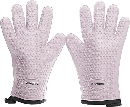 KITCHEN PERFECTION S Silicone Smoker Oven Gloves for Women -Extreme Heat Resistant BBQ Gloves -Handle Hot Food Right on Your Grill Fryer |Waterproof Oven Mitts Cooking Gloves |Superior Set+3 Bonuses