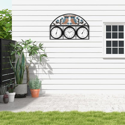 26Inch Large Outdoor Clock,Waterproof Wall Clock with Thermometer and Hygrometer Combo,Weatherproof Non-Ticking Battery Operated Decor Clock for Patio,Garden,Pool,Porch,House Warming Gifts