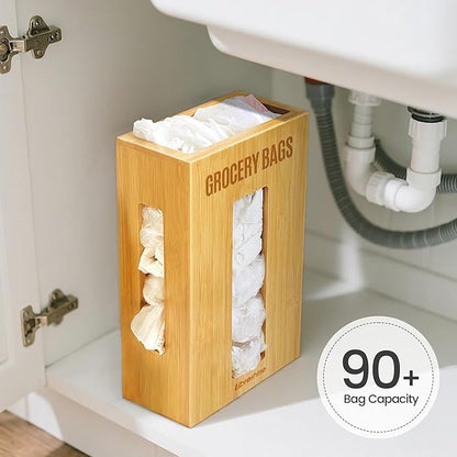 Libreshine Extra Large Bamboo Grocery Bag Holder for Plastic Bags, Under Sink Cabinet or Wall Mounted Organizer, Space-Saving Bag Dispenser for Kitchen, Pantry, Laundry Room, Garage