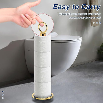 NearMoon Bath Toilet Paper Holder Stand, Freestanding Tissue Paper Storage with Reserve, Space Toilet 4 Rolls Holder for Bathroom/Kitchen Countertop-All Metal (2 Pack, Chrome Gold)