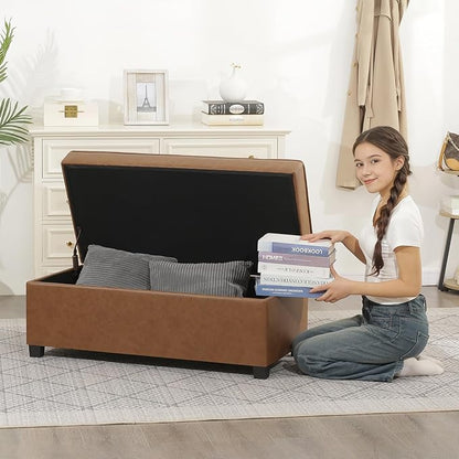 Homebeez 40" Faux Leather Storage Ottoman Bench, End of Bed Bench, Upholstered Bench with Storage for Living Room,Bedroom,Entryway (40" Caramel Brown)