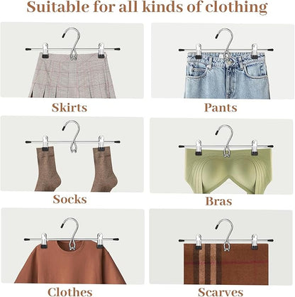 Pants Hangers Space Saving,Stackable Skirt Hangers with Clips, Hanging Closet Organizer and Storage,Clothes Hangers, College Dorm Essentials Apartment Essentials- 24 Pack