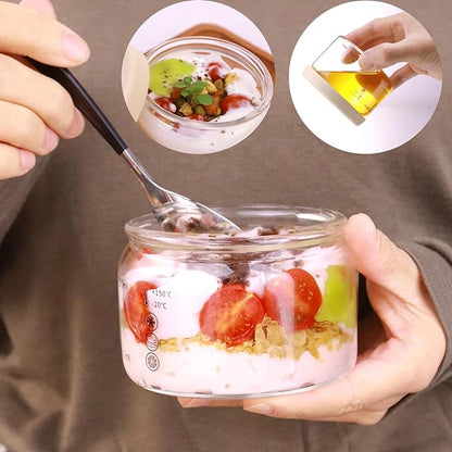9 oz Round Pudding Glass Cups,Mini Glass Dessert Cups with Lid,Overnight Oats Meal Container with Silicone Seal Cover, Light Glasses Bowls, Dishwasher Microwave Safe (2 PCS)