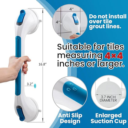 TAILI Shower Grab Bar 2 Pack Suction Grab Bars for Bathtubs and Showers, Heavy Duty Shower Handle Removable Bathroom Safety Grip for Seniors and Elderly, Shower Handrails No Drilling Waterproof, Blue