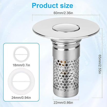 Adoric Bathroom Sink Stopper 2Pack, Sink Drain for Bathroom Pop Up Stopper with Removable Stainless Steel Filter Basket Hair Catcher for Standard 1.06"-1.50" Sink Basin Hole