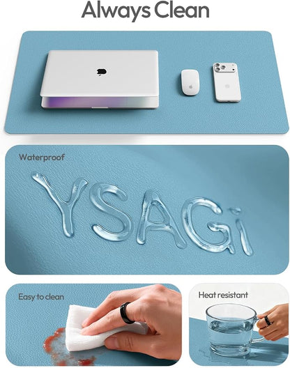 YSAGi Leather Desk Protector, Office Mat, Large Mouse Mat, Non-Slip PU Leather Blotter, Laptop Desk Mat, Waterproof Writing Pad for Office and Home(Sea Blue, 63" x 24")