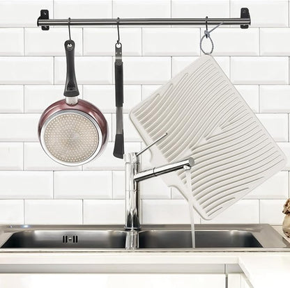 TIKNIK Silicone Dish Drying Mat for Kitchen Counter, Dish Drying Pad, Non-Slip Drain Pad with Built-in Drain, Heat Resistant Stone Drying Mat(16" x 12", Cream)