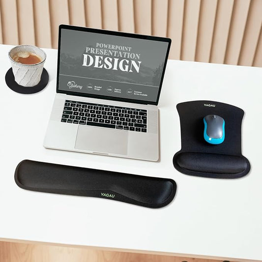 VAGAU Premium Keyboard Wrist Rest and Mouse Pad Wrist Support, Ergonomic Memory Foam Set for Office, Laptop, Mac, Computer and Gaming, Comfortable Typing &Wrist Pain Relief (C-Black)