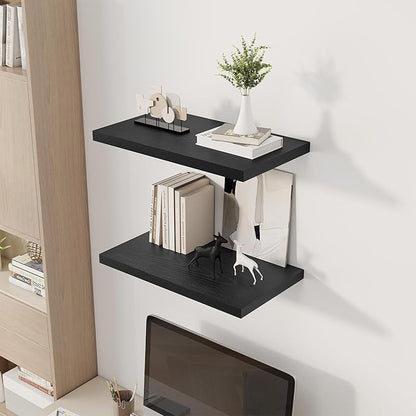 Dreamland 24" Floating Shelves for Wall, 12" Deep Slim Black Floating Shelves, Wall-Mounted Shelves for Bedroom, Living Room, Kitchen, Bathroom - Set of 2