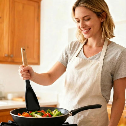 Silicone Cooking Spoon 2-Pack - Safe for Nonstick Cookware, BPA-Free Flexible Design for Cooking and Serving, Matte Black & White