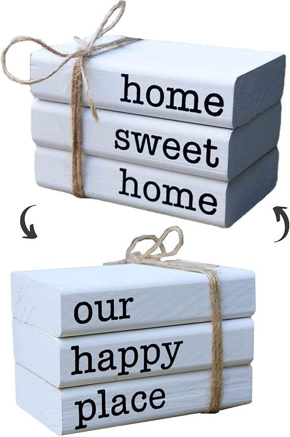 LIVDUCOT Farmhouse Mini White Decorative Books for Tiered Tray Decor - Wooden Book Stack Faux Books for Coffee Table Living Room Decoration - Small Shelf Decor Accent