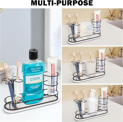Toothbrush Holder Stand for Bathroom, Metal Toothbrush Organizer with Marble Base, Toothbrush Storage Collection for Family, Suitable for Home Hotel Countertop Vanity (Large, Matte Black)