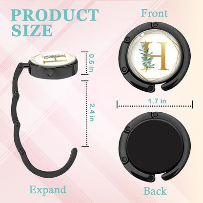 Gold Initial Foldable Purse Hook Gifts, Eucalyptus Letter Handbag Hanger, Women's Bag Hanger Holder, Round Purse Table Hook, Funny Desk Decor Gifts for Women Coworker Friend (Eucalyptus H)