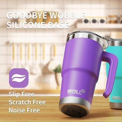 Kids 16 oz Tumbler with Handle-Stainless Steel Double Wall Vacuum Insulated Water Cup with Lid and Straw, Leak Proof- BPA Free, Purple