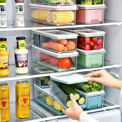 Lille Home Stackable Produce Saver, Organizer Bins/Storage Containers with Removable Drain Tray, Set of Six, for Refrigerators, Cabinets, Countertops and Pantry, BPA Free (Set of Six)