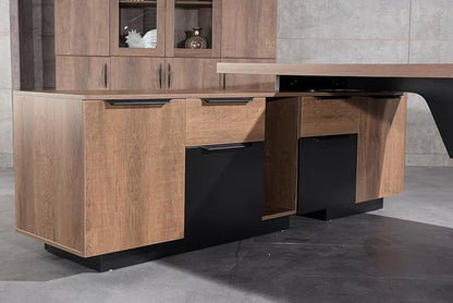 SAINTCY Retractable L-Shaped Executive Desk, Commercial-Grade Office Desk with Reversible Storage Cabinet, Modern Executive Desk with Drawers and Lateral File Cabinet for Home & Business Office