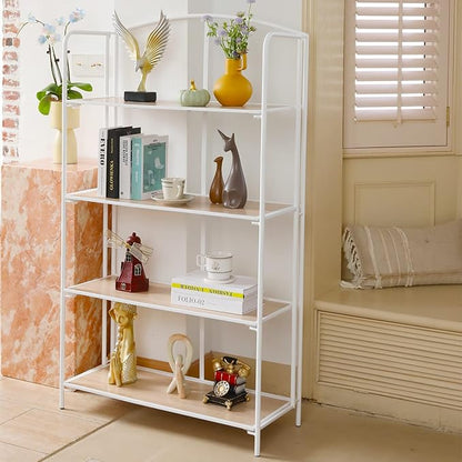 Crofy No Assembly Folding Bookshelf for Living Room, 4 Tier White Collapsible Book Shelf for Home Office, Portable Bookcase Storage Organizer