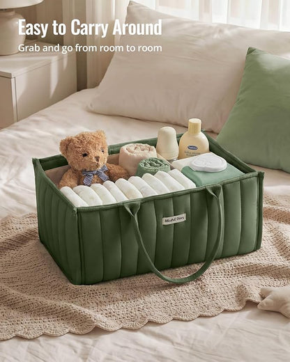 Blissful Diary Baby Diaper Caddy Organizer, Stylish Storage Basket for Newborn Essentials and Diaper Station, Gift for Baby Shower and Registry Must-Have, Deep Green
