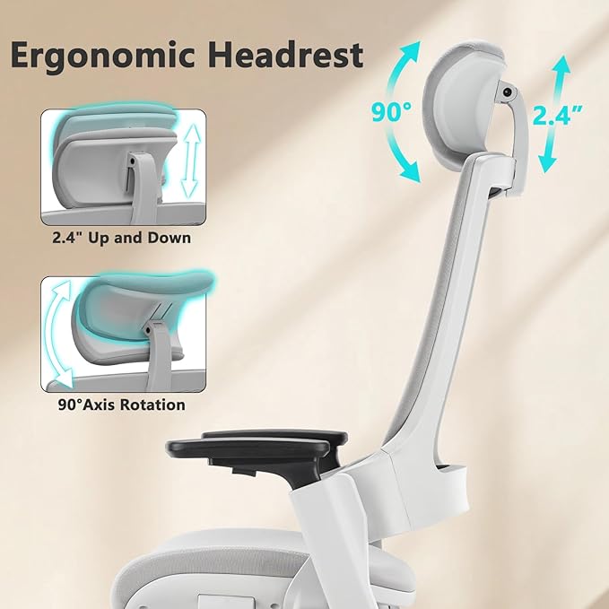 CLATINA Ergonomic High Swivel Executive Chair with Adjustable Height Head 3D Arm Rest Lumbar Support and Upholstered Back for Home Office Gray Mesh 2 Pack